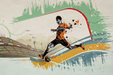 Football wallpaper with abstract motion lines and athletic figure illustrations.